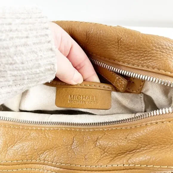 Michael Kors Leather Satchel Bowler Purse Handbag Bag Brown Cognac - Picture 3 of 9